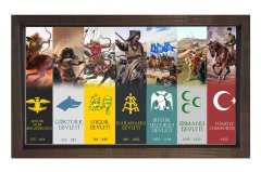 Türk Devletleri Tablosu Kahverengi Ahşap Çerçeve - 100x200