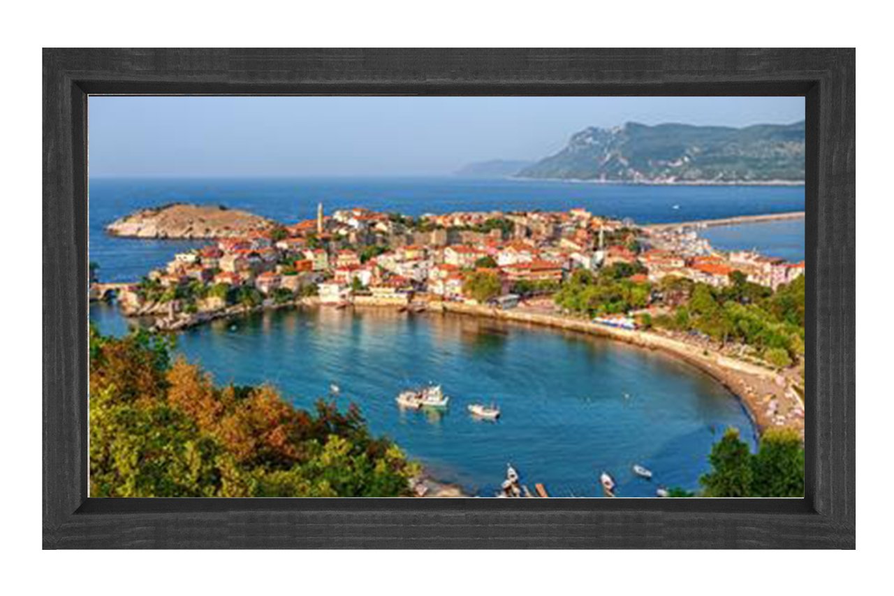 Güzel Koy Tablosu Siyah Ahşap - 50x90