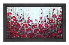 Kırmızı Soyut Çiçekler Tablosu Siyah Ahşap Çerçeve - 40x60