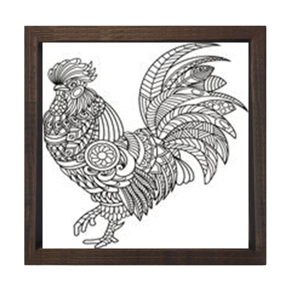 Mandala Horoz Tablosu Kahverengi Ahşap Çerçeve - 50x50