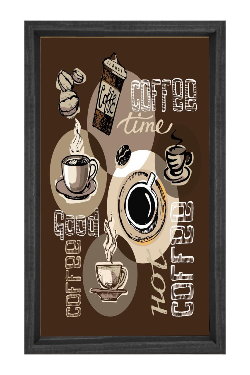 Dekoratif Kahve Reklam Coffee Tablosu Siyah Ahşap Çerçeve - 100x150