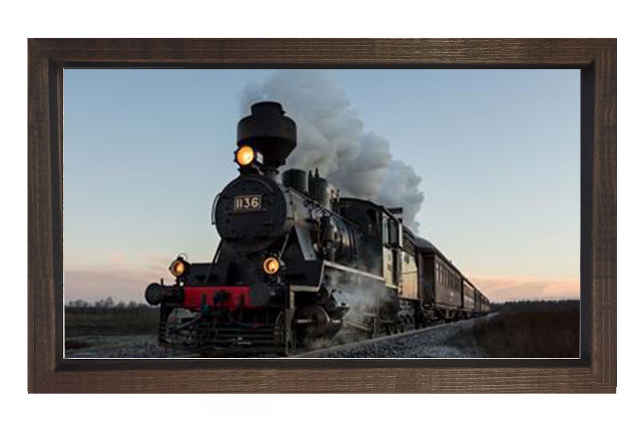Lokomotif Tablosu Tablosu Kahverengi Ahşap Çerçeve - 50x70