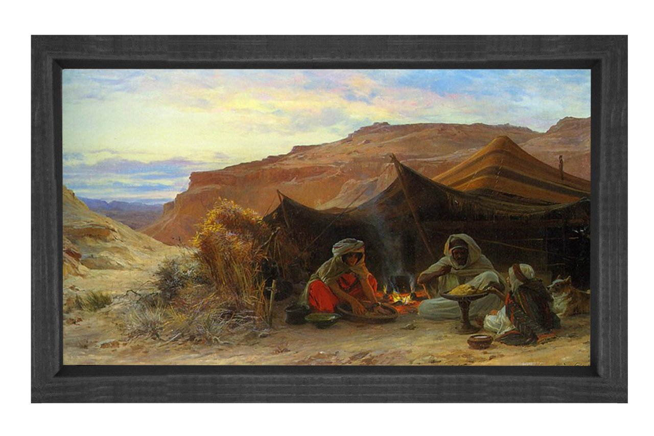 Bedevi Çadırı Tablosu Siyah Ahşap Çerçeve - 50x90