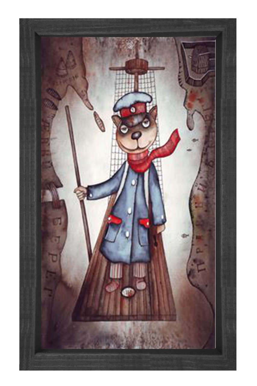 Gemici Kedi Tablosu Siyah Ahşap Çerçeve - 100x150