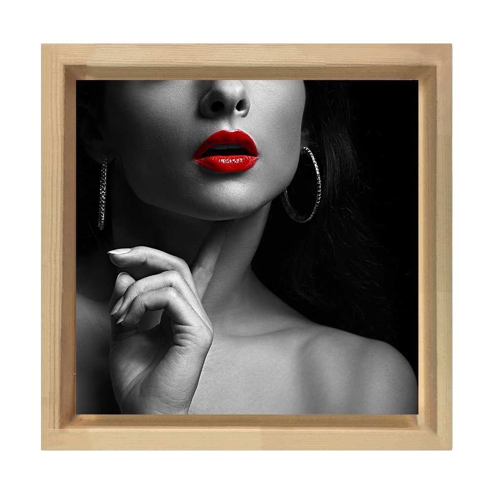Kadın yüzü Siyah Beyaz Tablosu Naturel Ahşap Çerçeve - 30x30