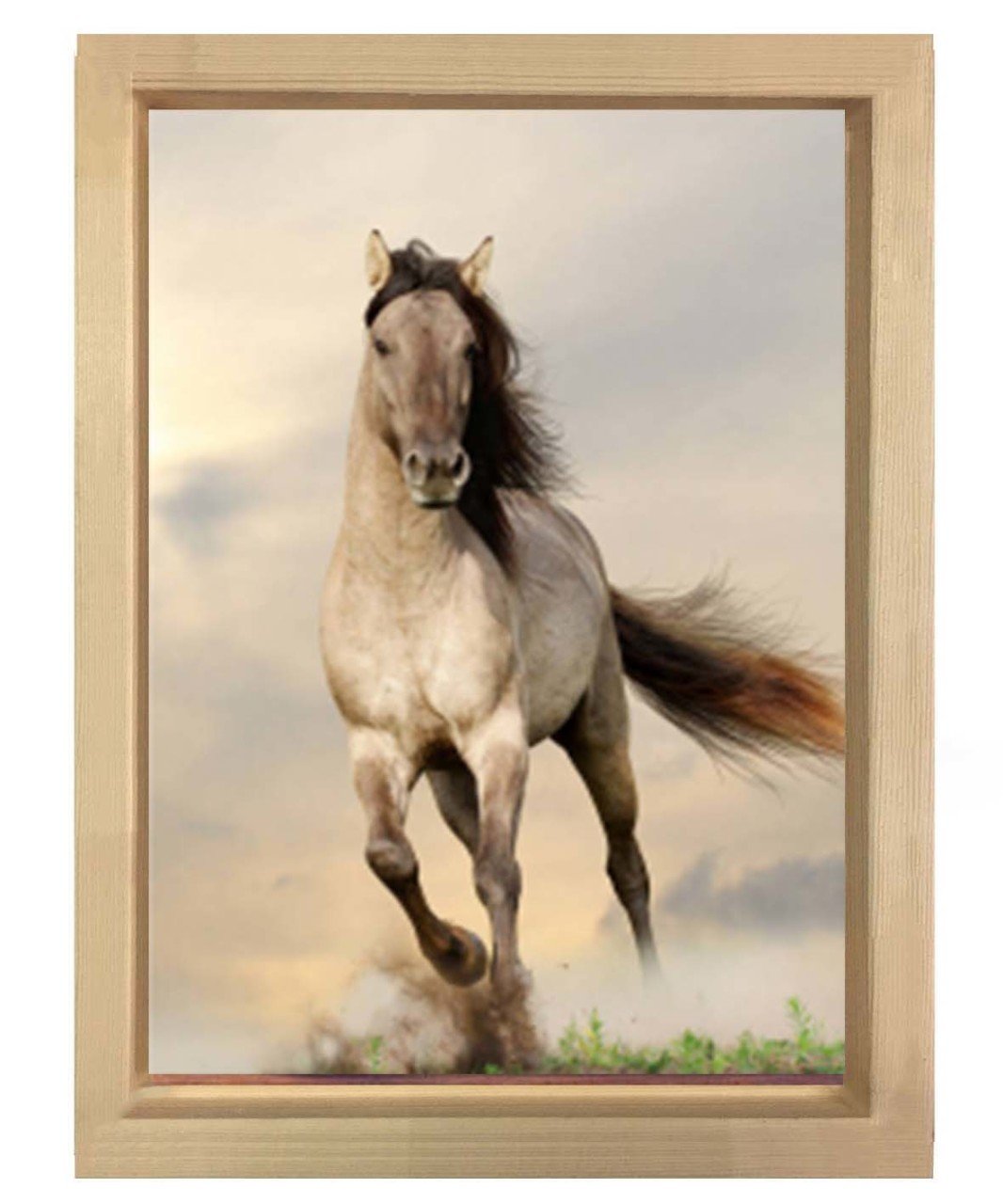 Koşan at tablosu Naturel Ahşap Çerçeve - 50x70