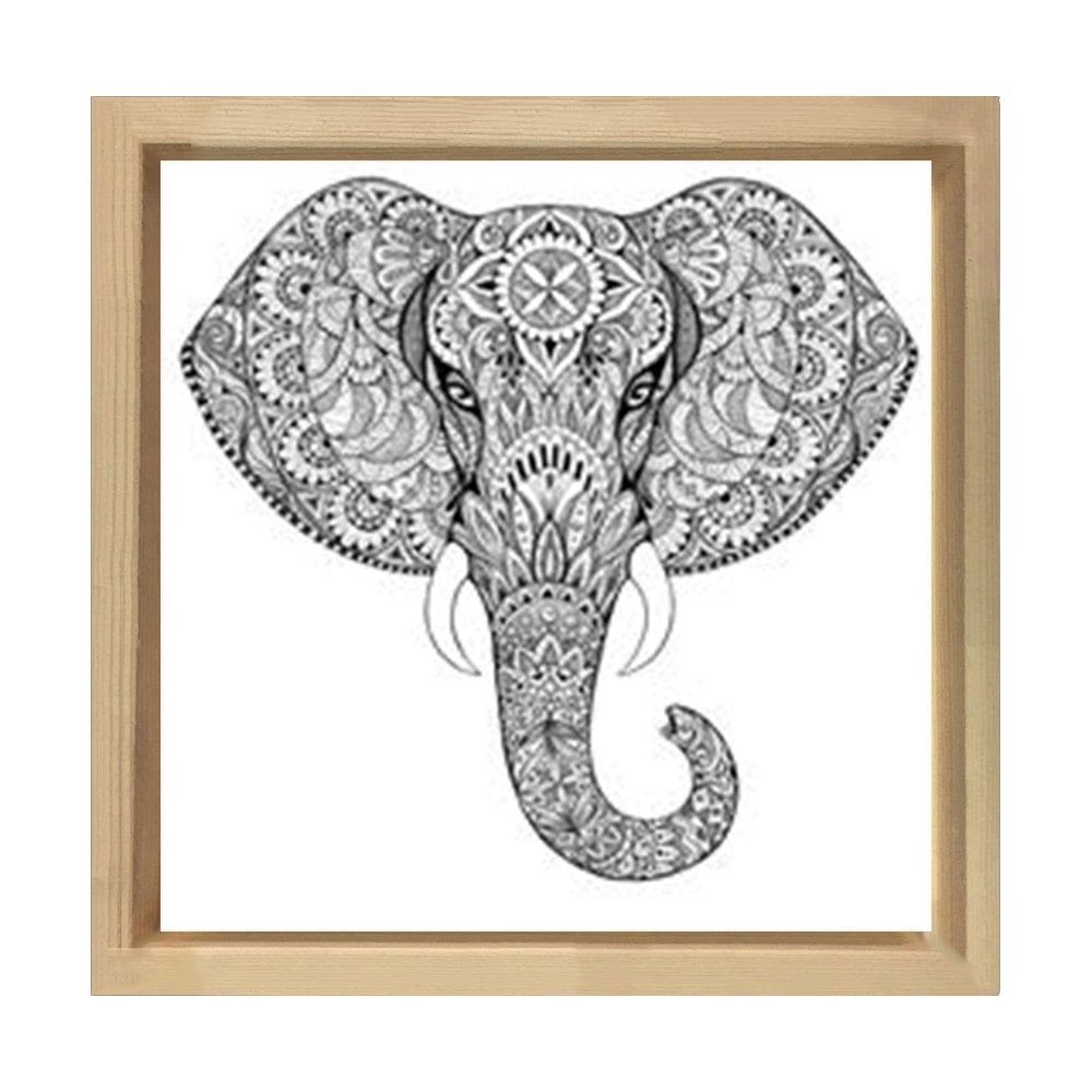 Fil Boyama Tablo Tablosu Naturel Ahşap Çerçeve - 40x40