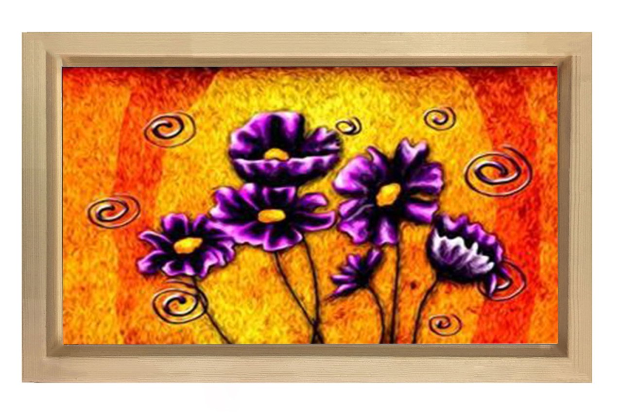 Mor Menekşe Çiçekleri Tablosu Naturel Ahşap - 50x90