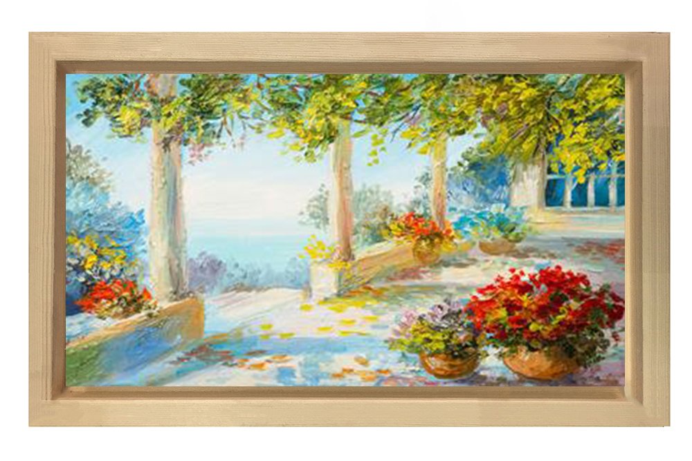 Çiçekli Avlu Tablosu Naturel Ahşap - 100x200