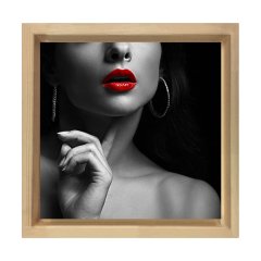 Kadın yüzü Siyah Beyaz Tablosu Naturel Ahşap Çerçeve - 60x60