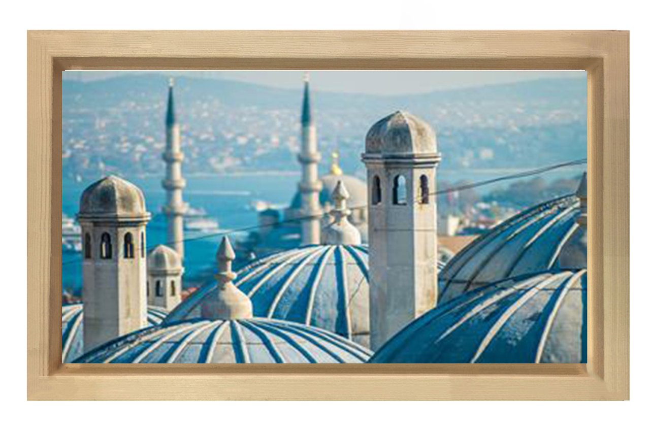 İstanbul Ve Cami Kubbeleri Tablosu Naturel Ahşap Çerçeve - 50x90