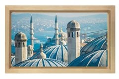 İstanbul Ve Cami Kubbeleri Tablosu Naturel Ahşap Çerçeve - 50x90