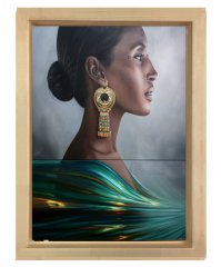 Zenci Kadın Yeşil Tablosu Naturel Ahşap Çerçeve - 100x150