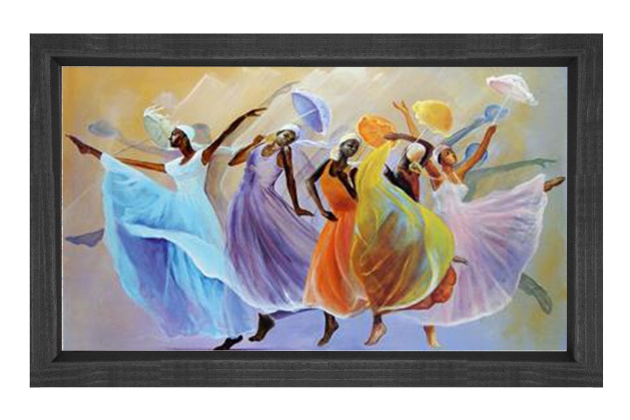Renkli Dansörler Sahnede Tablosu Siyah Ahşap Çerçeve - 50x90