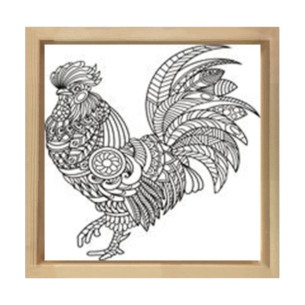 Mandala Horoz Tablosu Naturel Ahşap Çerçeve - 30x30