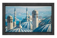İstanbul Ve Cami Kubbeleri Tablosu Siyah Ahşap Çerçeve - 100x150