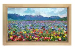 Çiçekler Manzara Tablosu Naturel Ahşap - 50x70