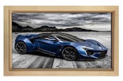 Mavi Fenyr Tablosu Naturel Ahşap Çerçeve - 50x90
