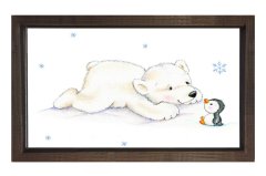 Sevimli Kutup Ayısı Ve Penguen Tablosu Kahverengi Ahşap Çerçeve - 100x150