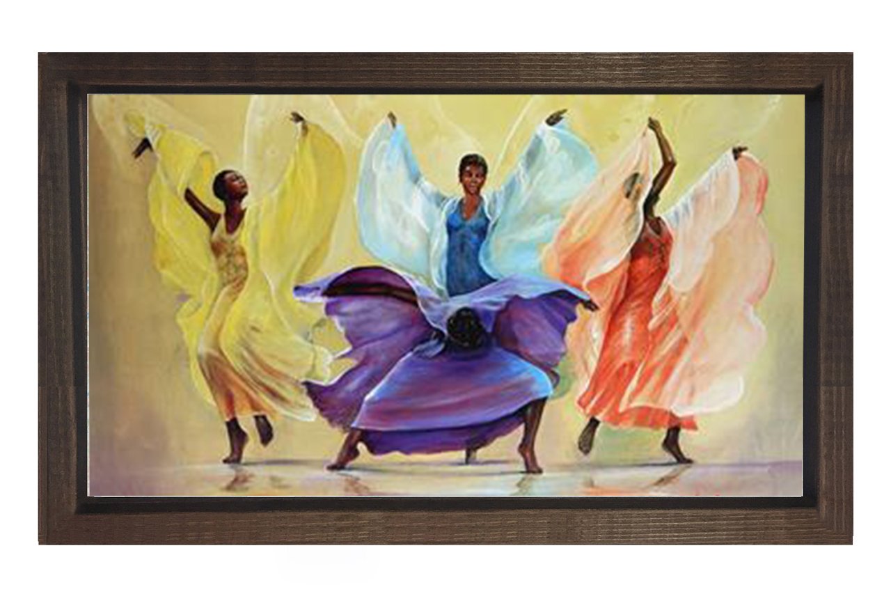 Renkli Dansörler Tablosu Kahverengi Ahşap Çerçeve - 40x60