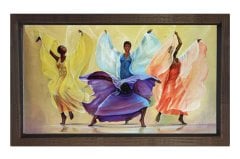 Renkli Dansörler Tablosu Kahverengi Ahşap Çerçeve - 40x60