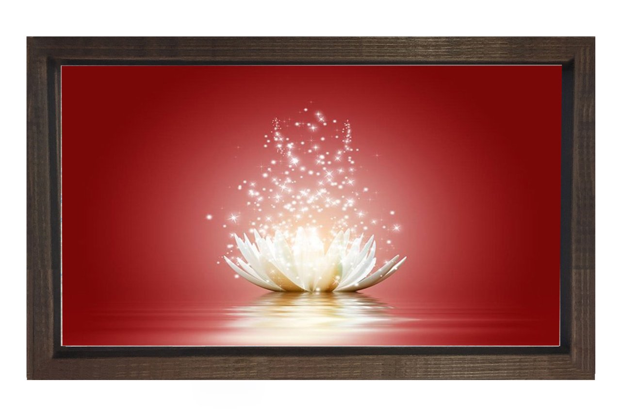 Işıltılı Pembe Nilüfer Tablosu Kahverengi Ahşap Çerçeve - 50x70