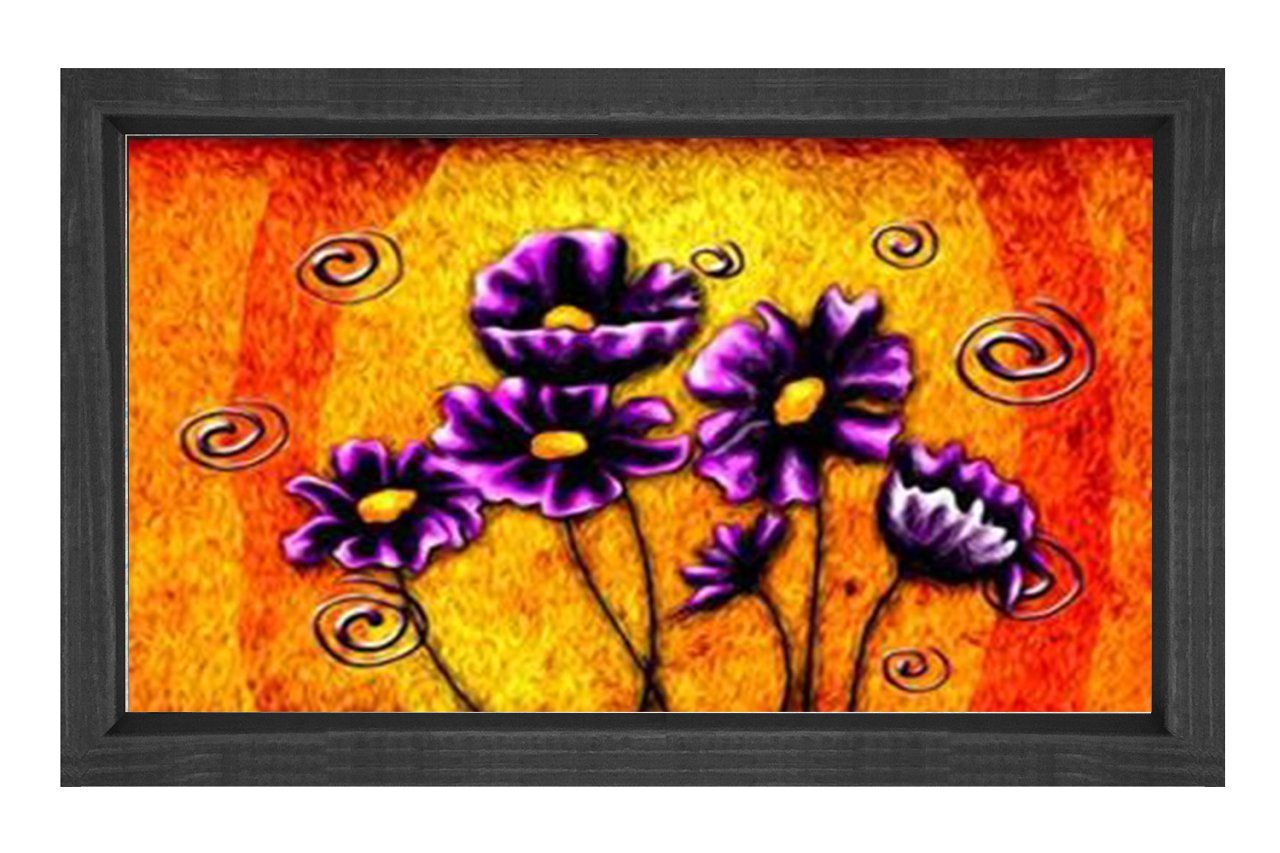Mor Menekşe Çiçekleri Tablosu Siyah Ahşap - 50x90