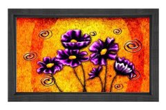 Mor Menekşe Çiçekleri Tablosu Siyah Ahşap - 50x90