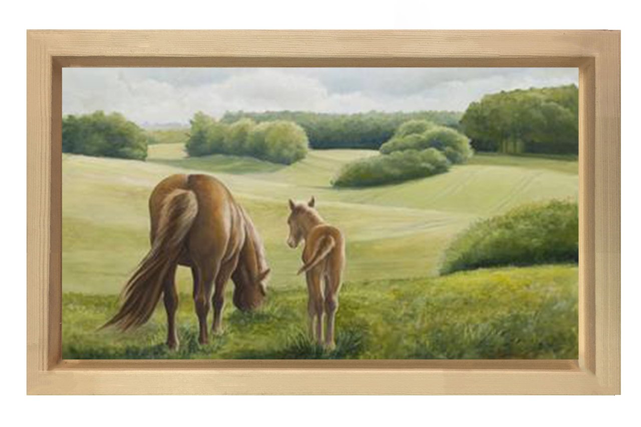 Orman Ve At Manzarası Tablosu Naturel Ahşap Çerçeve - 70x100