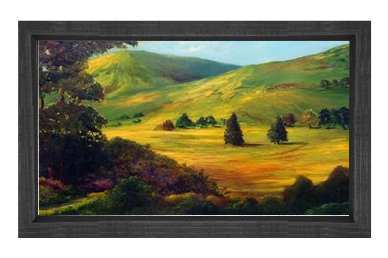 Ağaçlı Evler Tablosu Siyah Ahşap - 50x90
