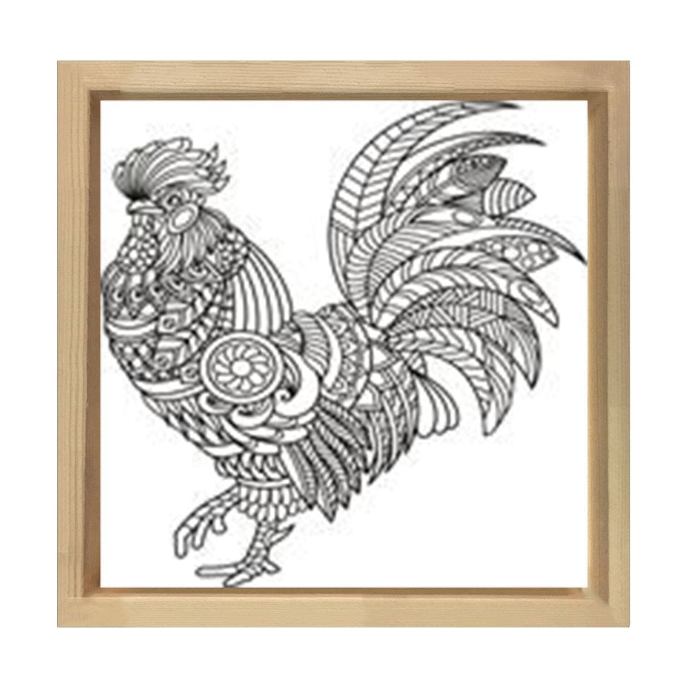 Mandala Horoz Tablosu Naturel Ahşap Çerçeve - 90x90