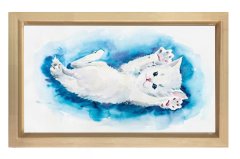 Kedicik Tablosu Naturel Ahşap Çerçeve - 50x70