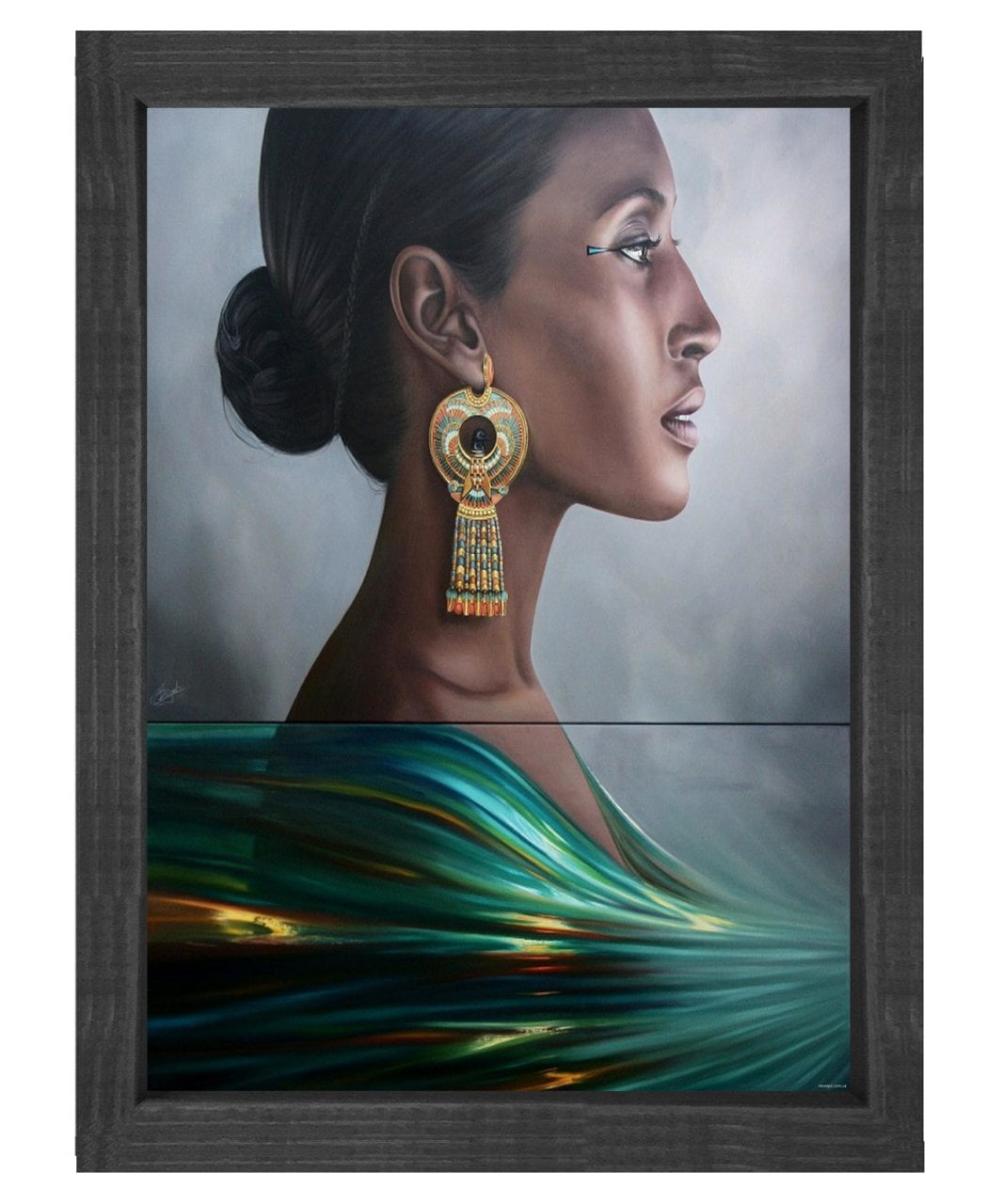 Zenci Kadın Yeşil Tablosu Siyah Ahşap Çerçeve - 100x150