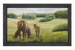 Orman Ve At Manzarası Tablosu Siyah Ahşap Çerçeve - 40x60