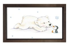 Sevimli Kutup Ayısı Ve Penguen Tablosu Kahverengi Ahşap Çerçeve - 50x70