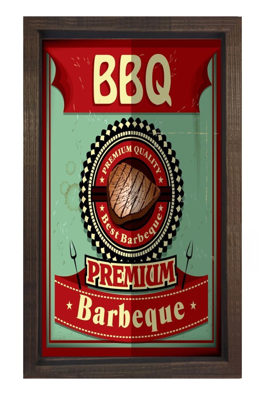 Barbekü Vintage Afiş Tablosu Kahverengi Ahşap - 50x70