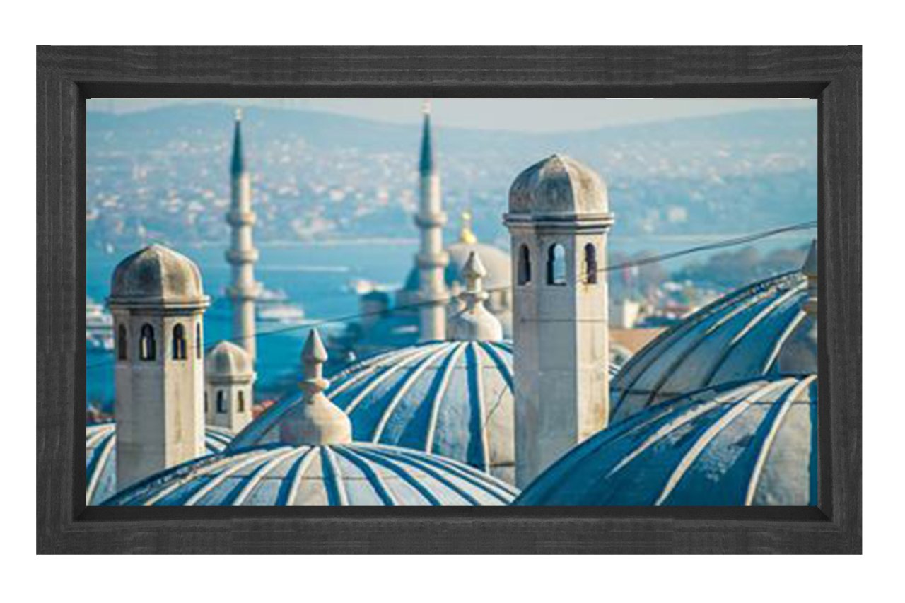 İstanbul Ve Cami Kubbeleri Tablosu Siyah Ahşap Çerçeve - 70x100