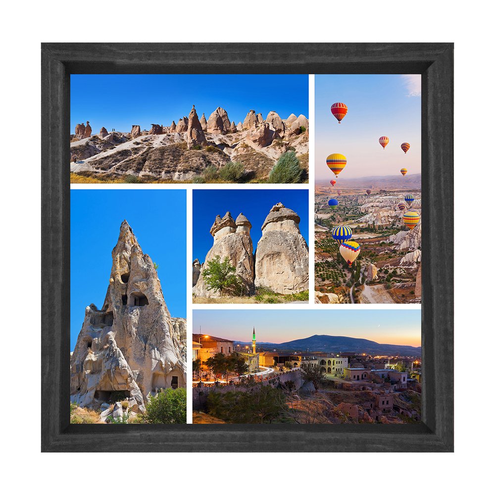 Türkiye Kolajı Tablosu Siyah Ahşap Çerçeve - 70x70