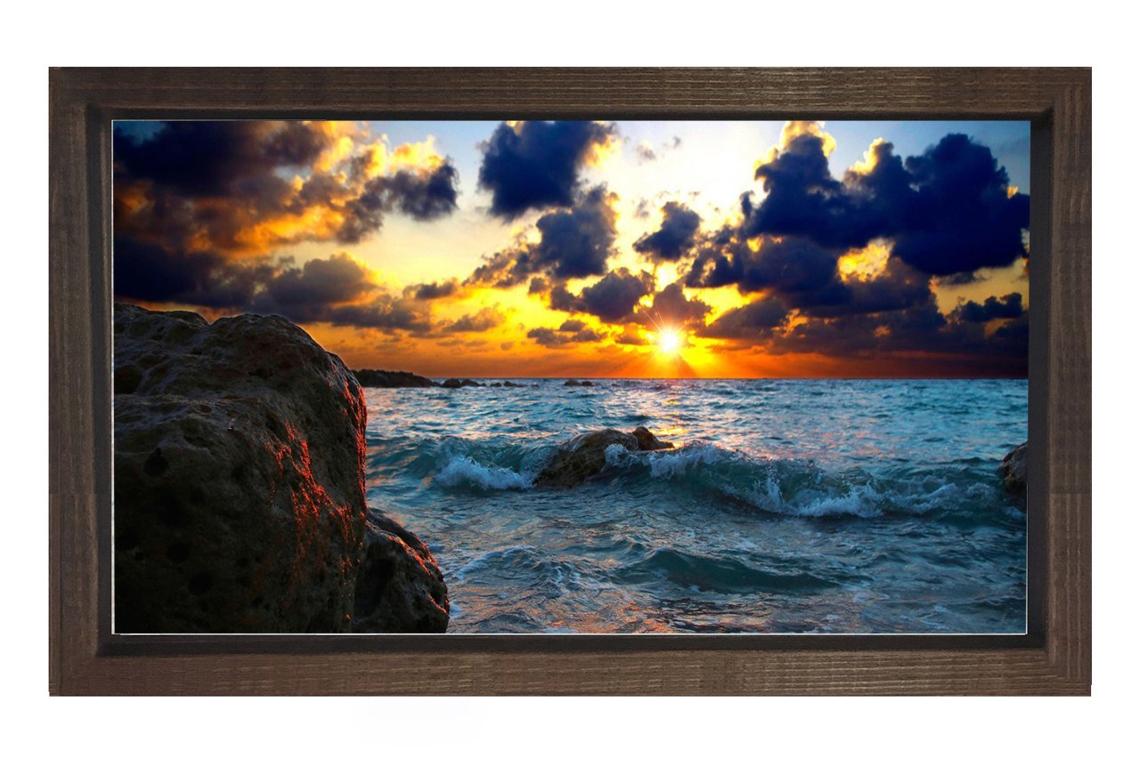 Güneş Batımı ve Deniz Kıyısı Tablosu Kahverengi Ahşap - 50x90