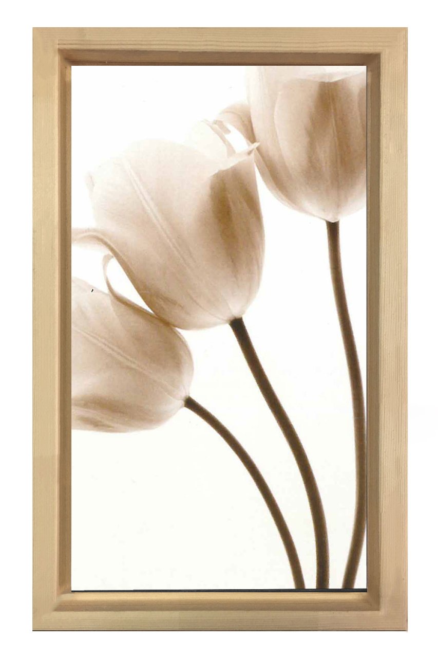 Beyaz Laleler Tablosu Naturel Ahşap Çerçeve - 45x30