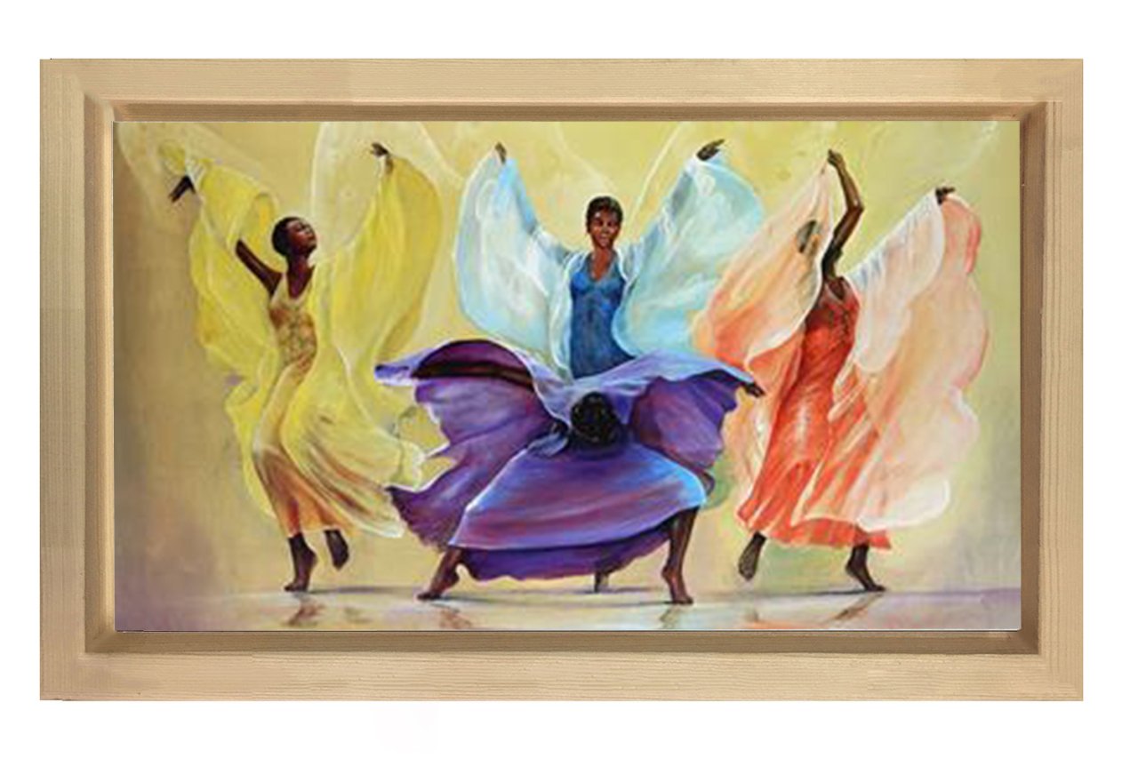 Renkli Dansörler Tablosu Naturel Ahşap Çerçeve - 100x150