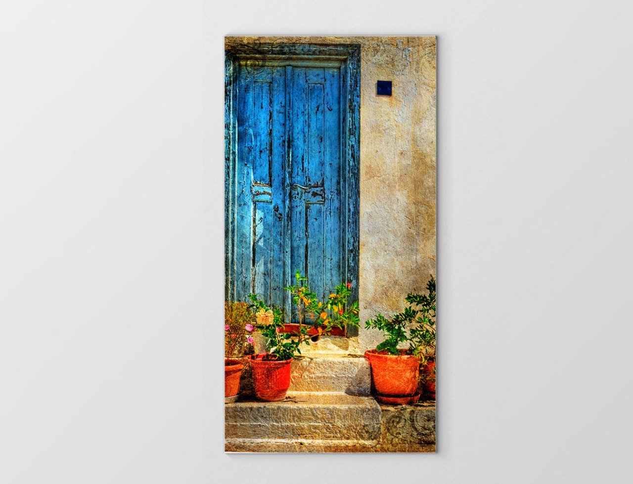 Köy  Kapısı Çiçekli Saksılar Tablosu Çerçevesiz - 40x60