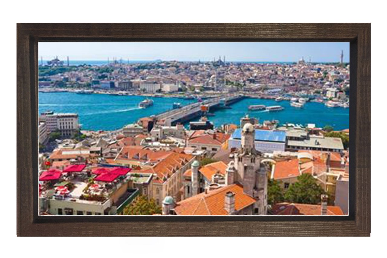 İstanbul Manzarası Tablosu Kahverengi Ahşap Çerçeve - 40x60