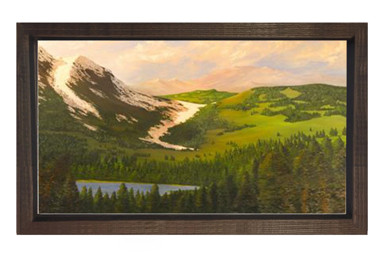 Yeşil Dağlar Tablosu Kahverengi Ahşap - 40x60