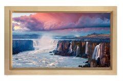 Pastel Gökyüzü Ve Şelale Tablosu Naturel Ahşap Çerçeve - 50x70