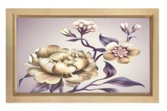 Beyaz Gül Çiçekler Tablosu Naturel Ahşap Çerçeve - 50x90