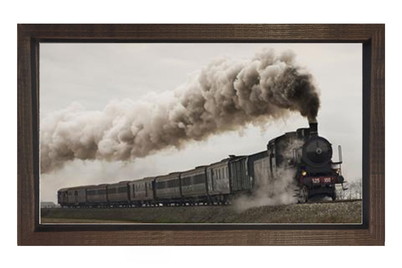 Lokomotif Tablosu Tablosu Kahverengi Ahşap Çerçeve - 100x150