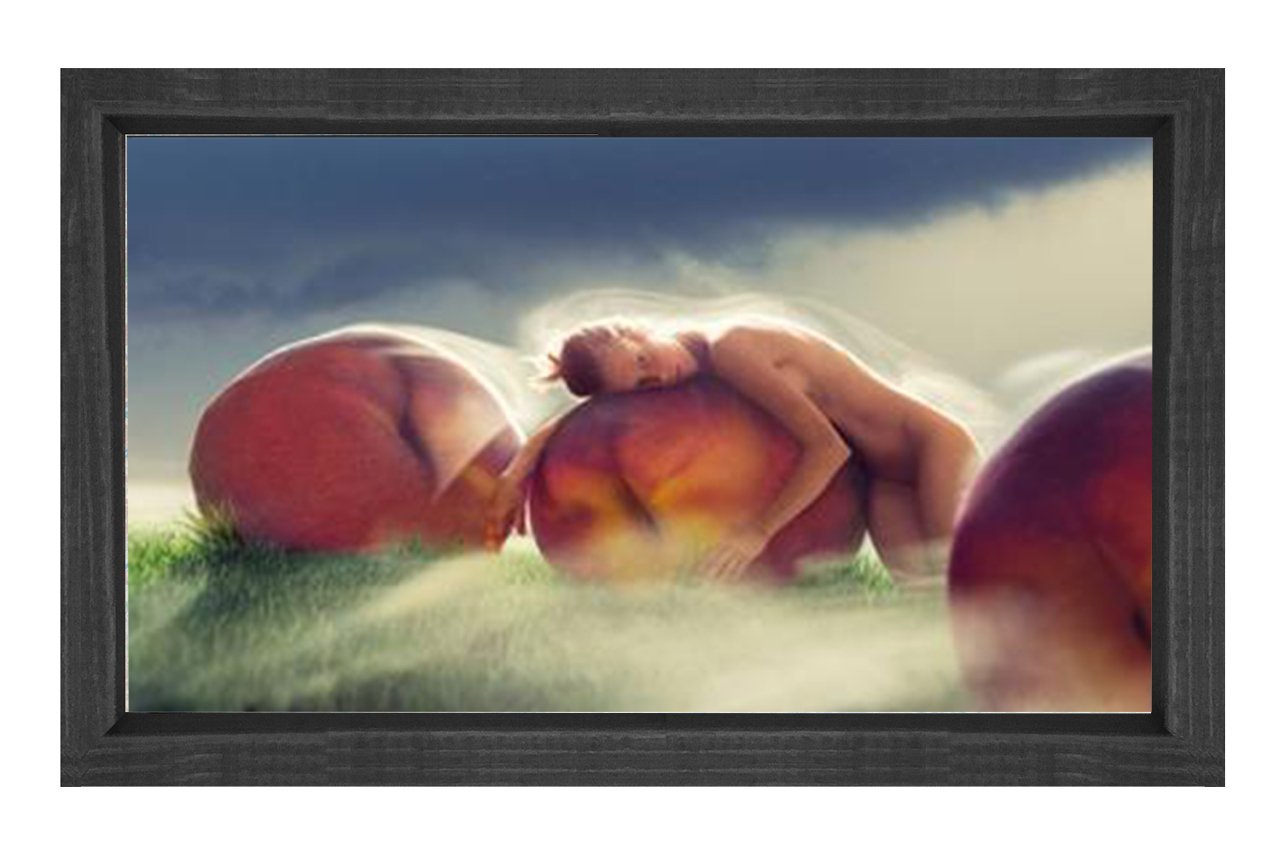 Şeftali Kadını Tablosu Siyah Ahşap Çerçeve - 100x200
