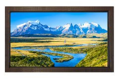 Karlı Dağ Ova Manzarası Tablosu Kahverengi Ahşap Çerçeve - 100x200