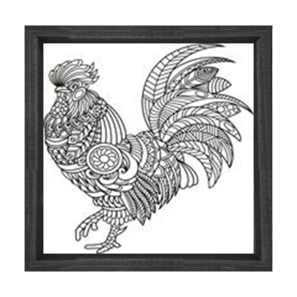 Mandala Horoz Tablosu Siyah Ahşap Çerçeve - 80x80